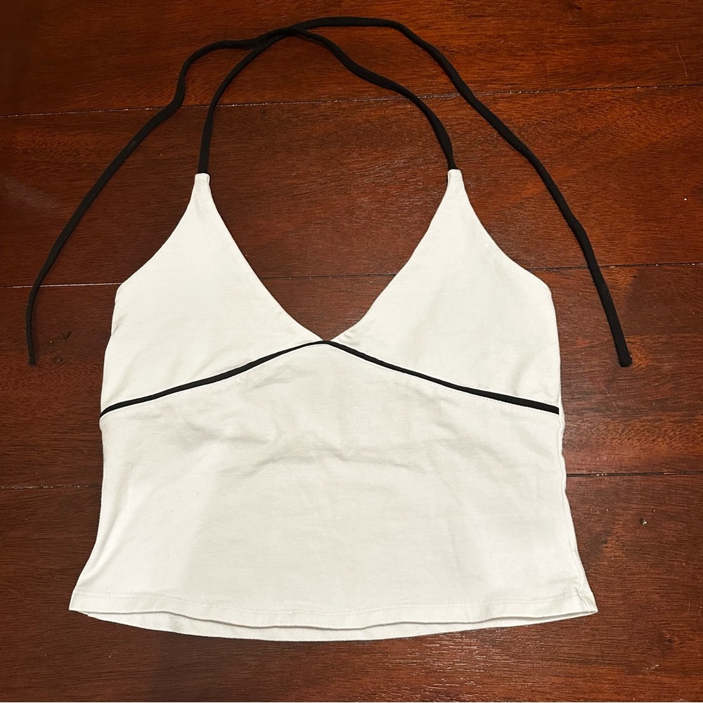 Edikted White Camisole with Black Accents Halter Top